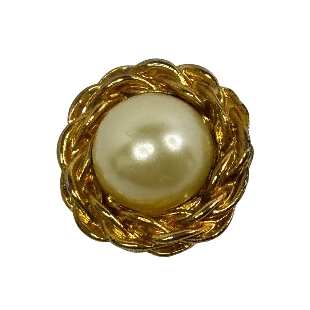 Vintage Gold Tone Braided Rope Faux Pearl Round Brooch Pin Quiet‎ Luxury Y2K